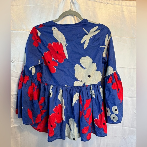 Nicobar Elegant Blue Ruffle Floral V-Neck Blouse Size Small - Picture 8 of 8